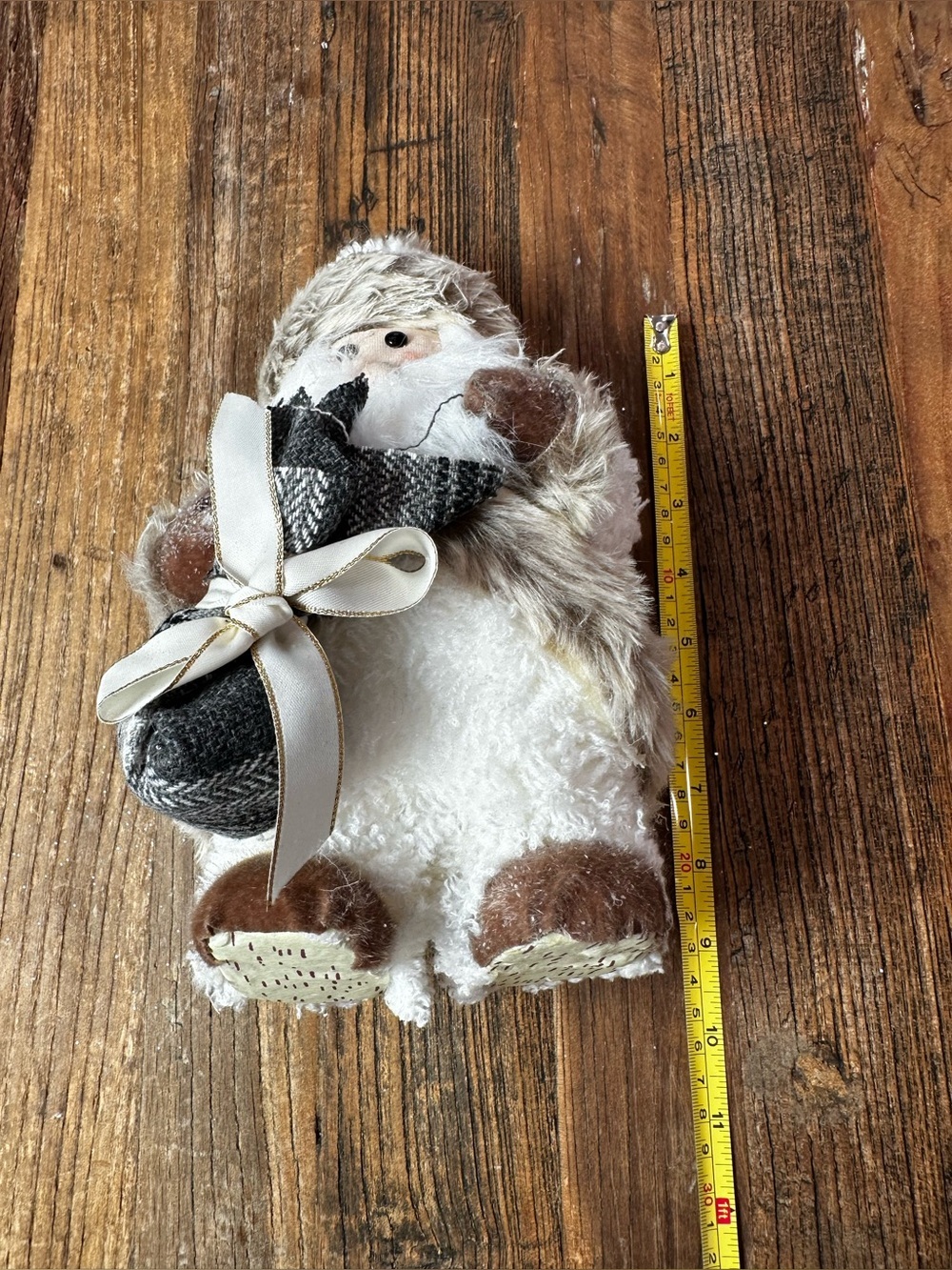 Fluffy White and Brown Holiday Plush Santa Figures - Set of 2 - Picture 8 of 9